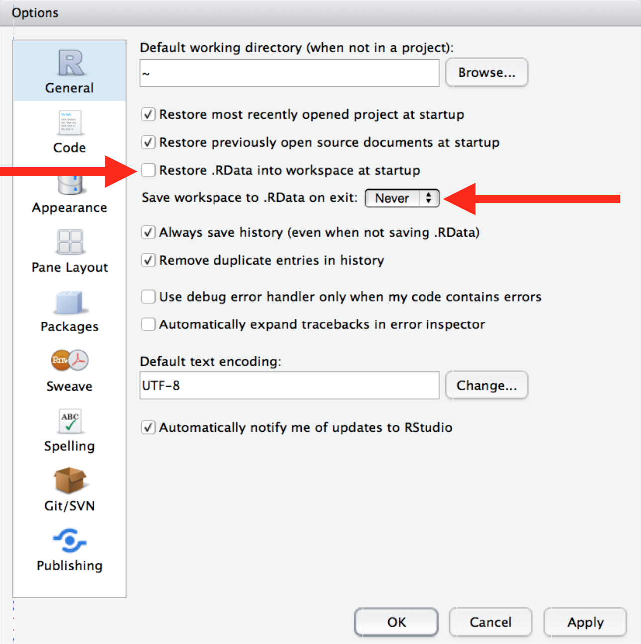 Settings window